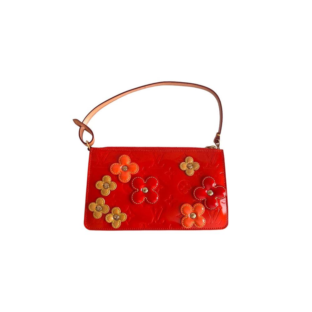 NWOT！Louis Vuitton Orange Sunset Monogram Vernis Lexington Fleurs Pochette Bag